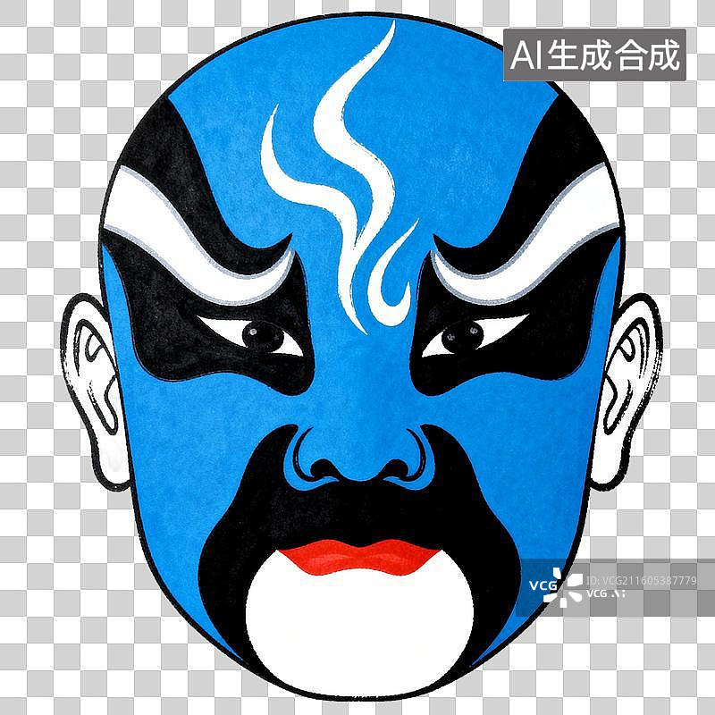 【AI数字艺术】传统京剧画脸谱蓝色脸谱图片素材