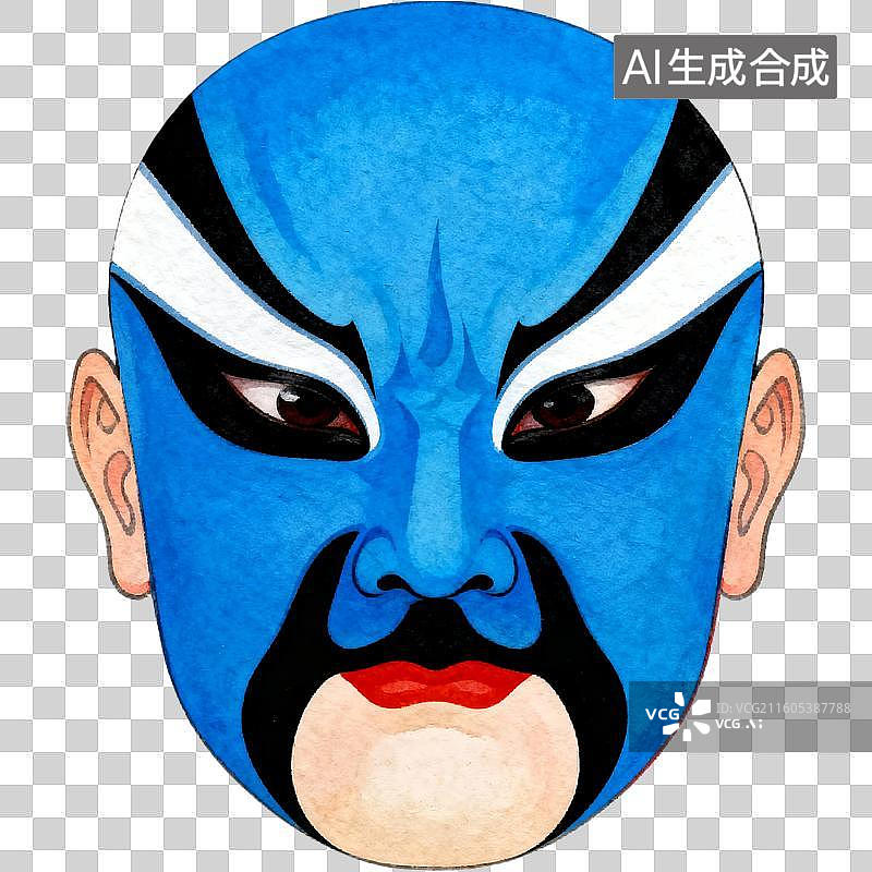 【AI数字艺术】传统京剧画脸谱蓝色脸谱图片素材