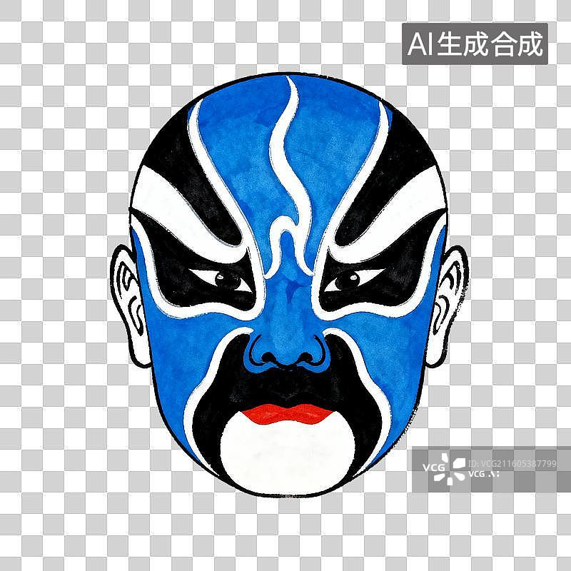 【AI数字艺术】传统京剧画脸谱蓝色脸谱图片素材