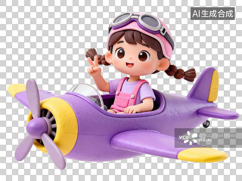 【AI数字艺术】可爱女孩坐紫色飞机图片素材