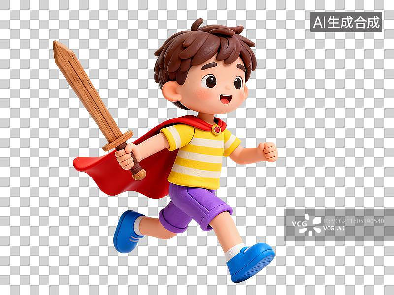 【AI数字艺术】奔跑的卡通男孩形象图片素材