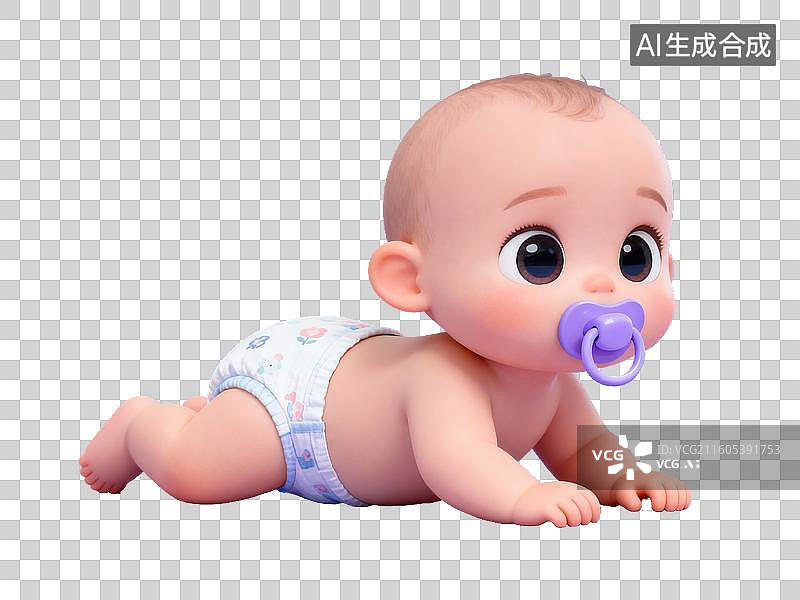 【AI数字艺术】婴儿趴卧含奶嘴图片素材