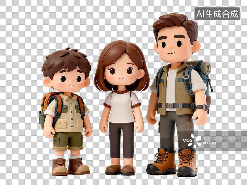 【AI数字艺术】一家三口户外探险造型图片素材
