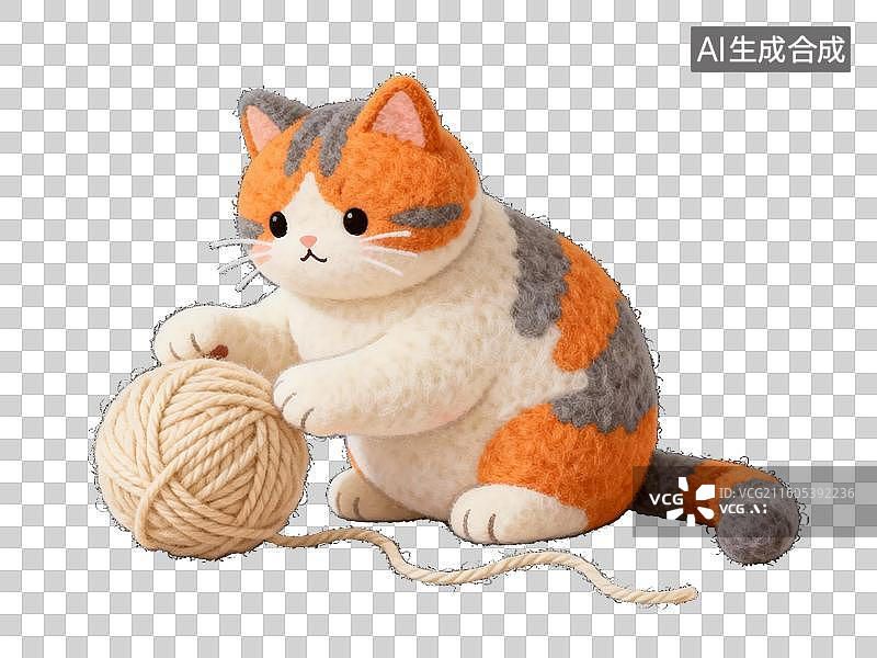 【AI数字艺术】三色猫玩毛线球图片素材