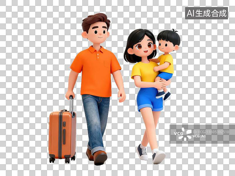 【AI数字艺术】一家三口出行携带行李图片素材