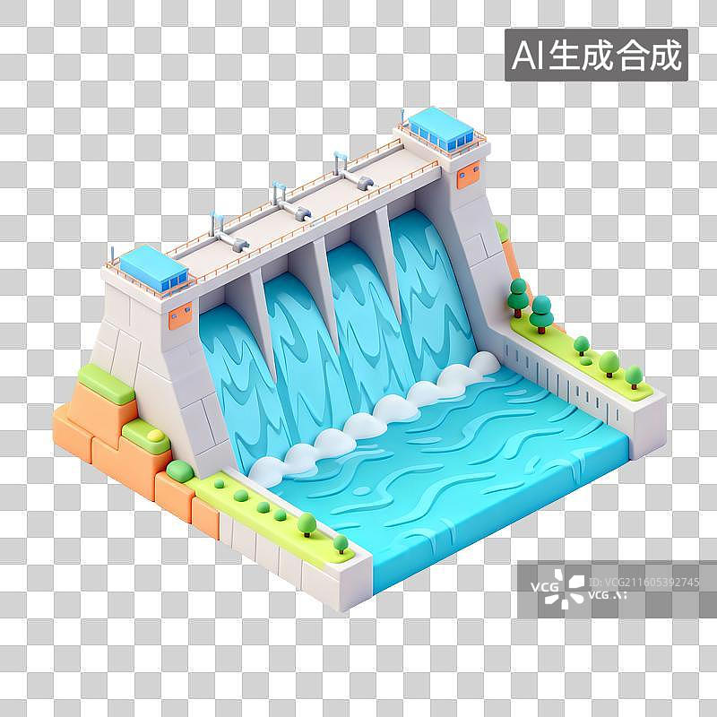 【AI数字艺术】水力发电站插画图片素材
