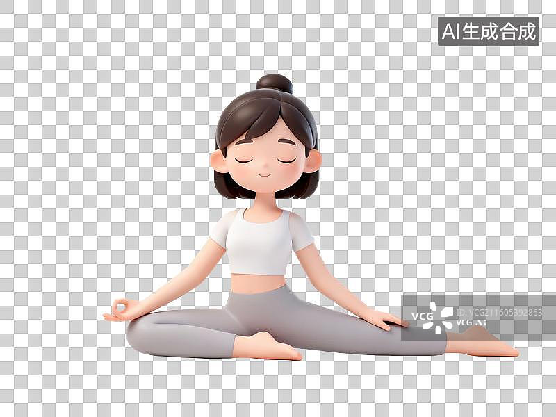 【AI数字艺术】卡通女孩练习瑜伽图片素材