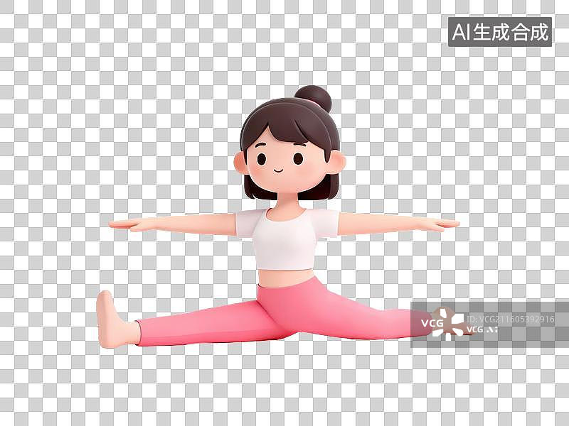 【AI数字艺术】卡通女孩做劈叉动作图片素材