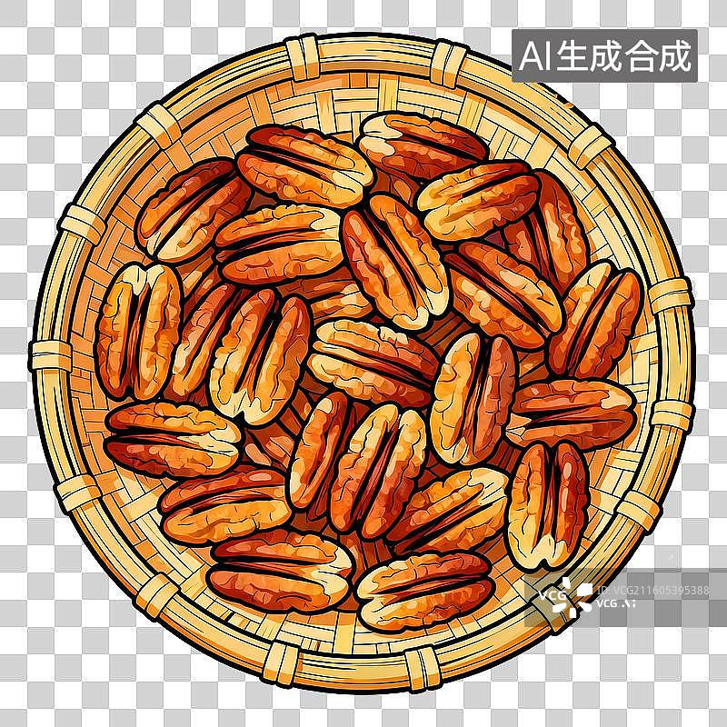 【AI数字艺术】竹编簸箕里的长核桃仁图片素材