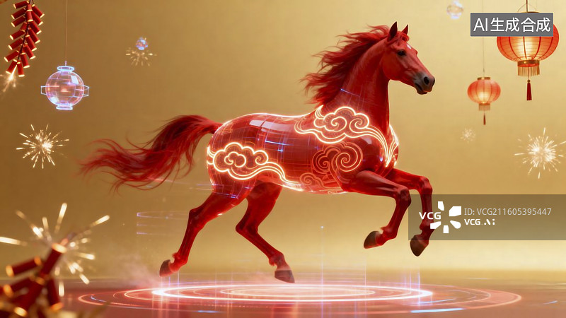 【AI数字艺术】喜庆春节中的红色骏马图片素材