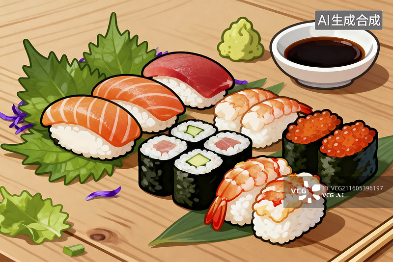 【AI数字艺术】多样寿司拼盘展示图片素材