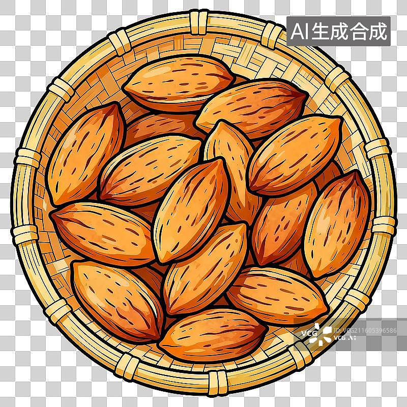【AI数字艺术】竹编簸箕里的长核桃图片素材