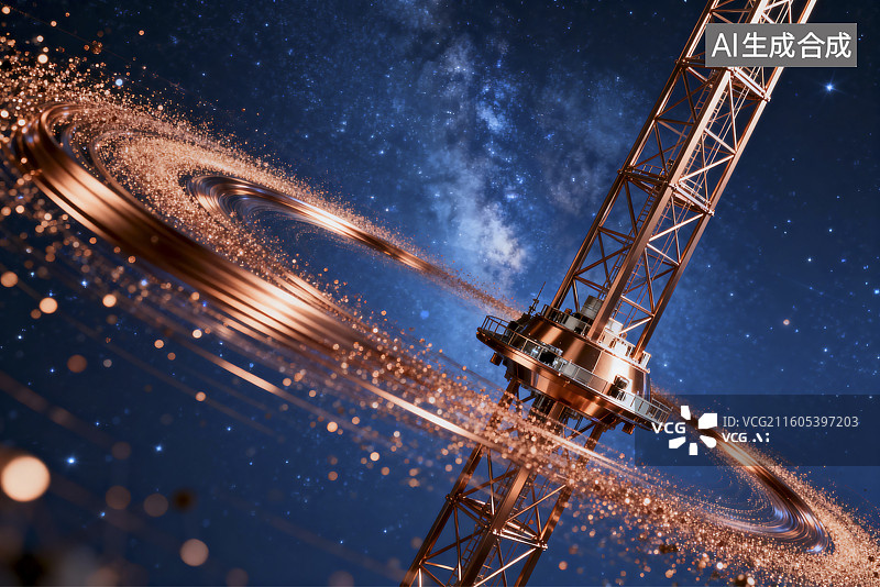【AI数字艺术】星空下高科技起重机图片素材