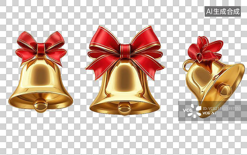 【AI数字艺术】金色铃铛配红色蝴蝶结图片素材