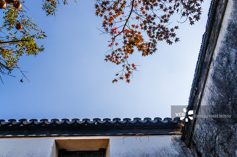 秋日天空，同里古镇耕乐堂风光图片素材