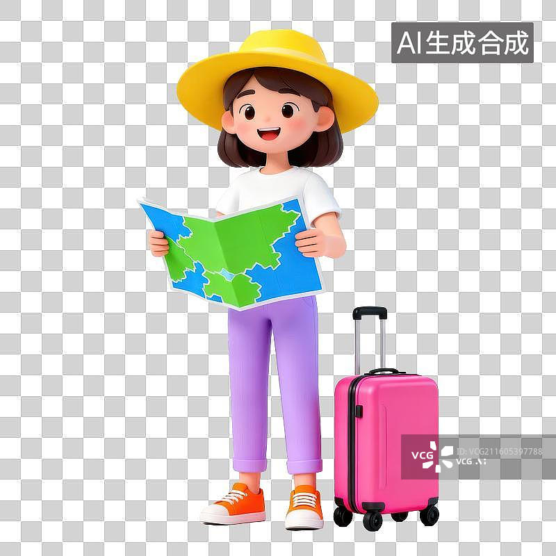 【AI数字艺术】女孩手持地图旅行图片素材