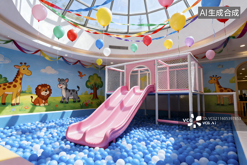【AI数字艺术】充满欢乐的儿童室内游乐区图片素材