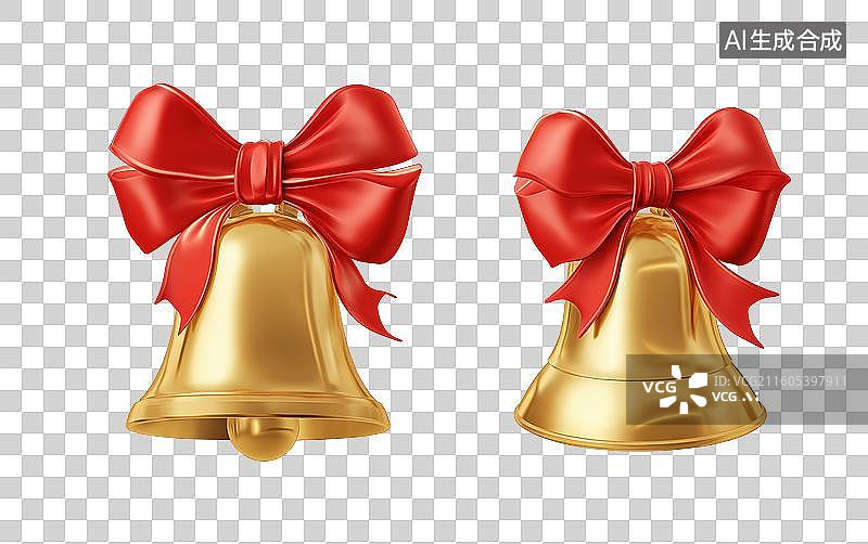 【AI数字艺术】金色铃铛配红色蝴蝶结图片素材