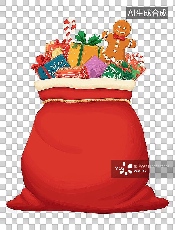 【AI数字艺术】圣诞礼物袋装满节日礼品图片素材