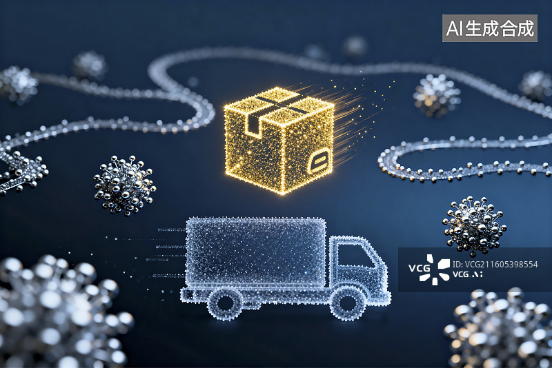 【AI数字艺术】数字形式的运输卡车与病毒图片素材