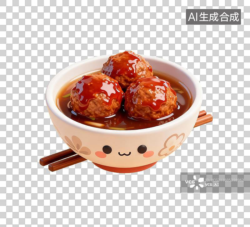 【AI数字艺术】红烧狮子头美食插画元素图片素材