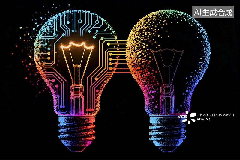 【AI数字艺术】彩色灯泡展现创新与连接图片素材