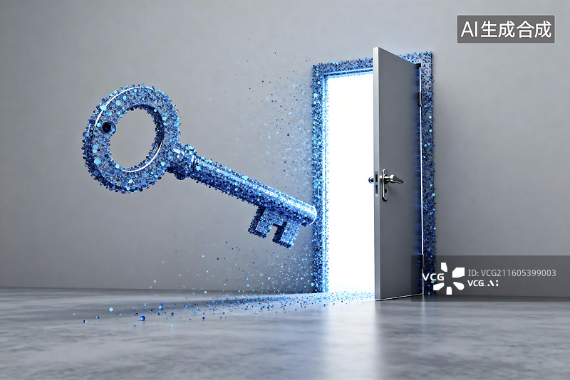 【AI数字艺术】数字钥匙开启希望之门图片素材