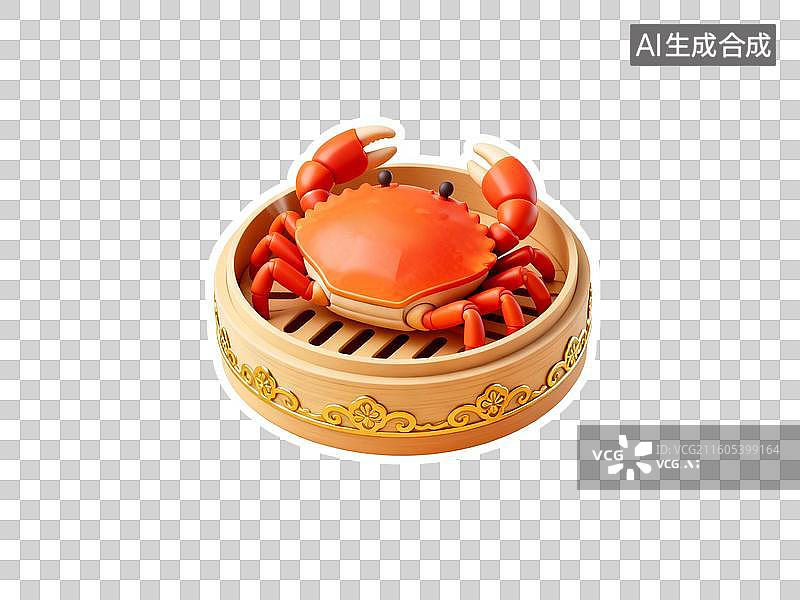 【AI数字艺术】清蒸大闸蟹美食插画元素图片素材