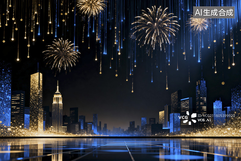 【AI数字艺术】城市夜景璀璨烟花绽放图片素材
