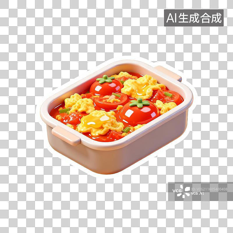 【AI数字艺术】西红柿炒蛋便当美食插画元素图片素材