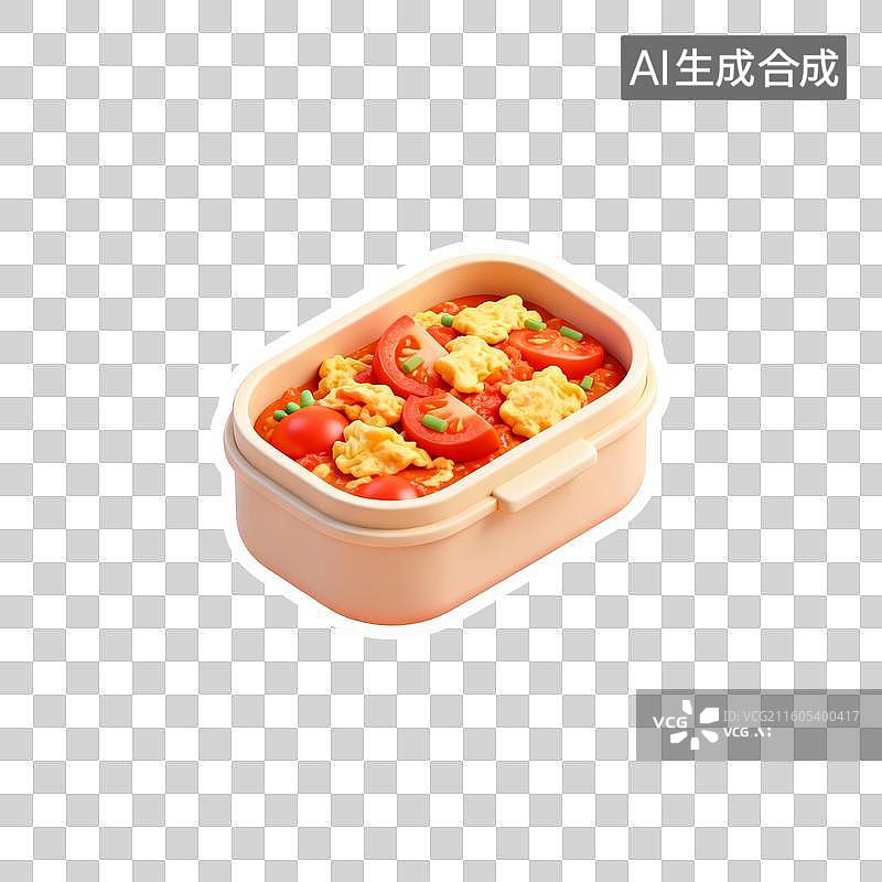 【AI数字艺术】西红柿炒蛋便当美食插画元素图片素材
