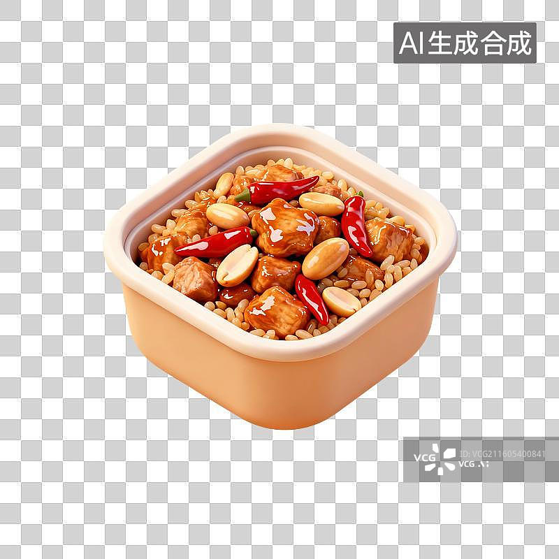 【AI数字艺术】宫保鸡丁便当美食插画元素图片素材