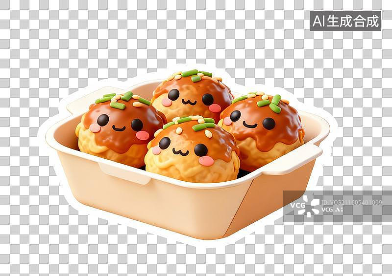 【AI数字艺术】章鱼小丸子美食插画元素图片素材
