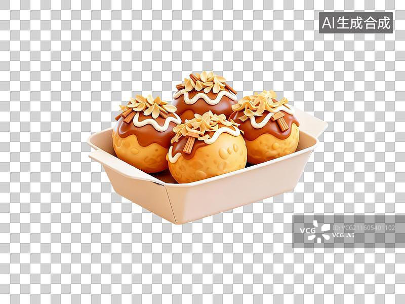 【AI数字艺术】章鱼小丸子美食插画元素图片素材