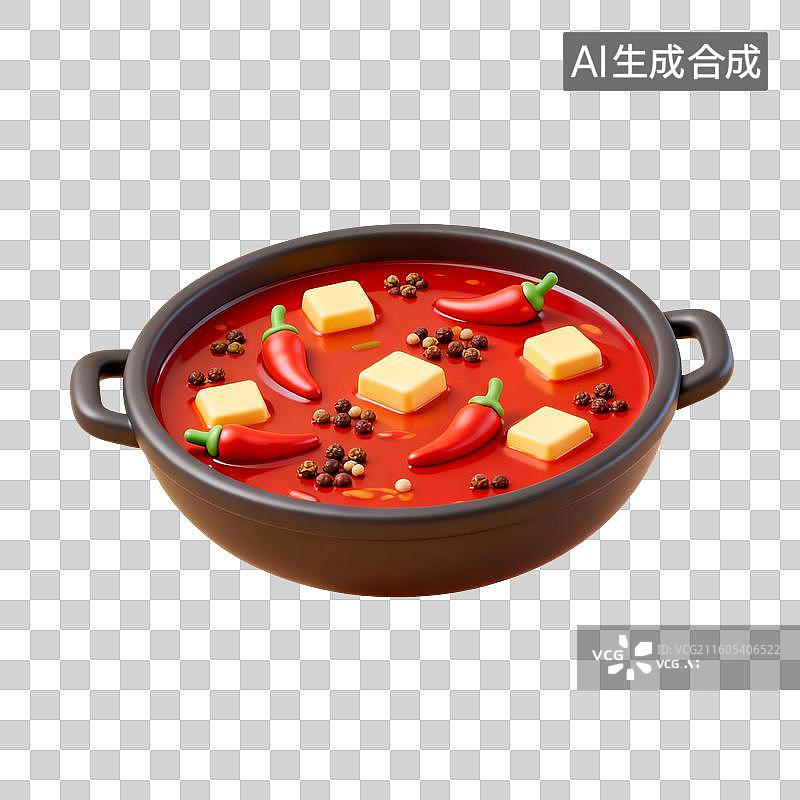 【AI数字艺术】麻辣火锅美食插画元素图片素材