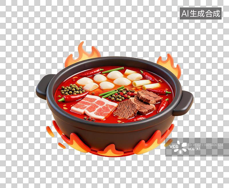 【AI数字艺术】麻辣火锅美食插画元素图片素材