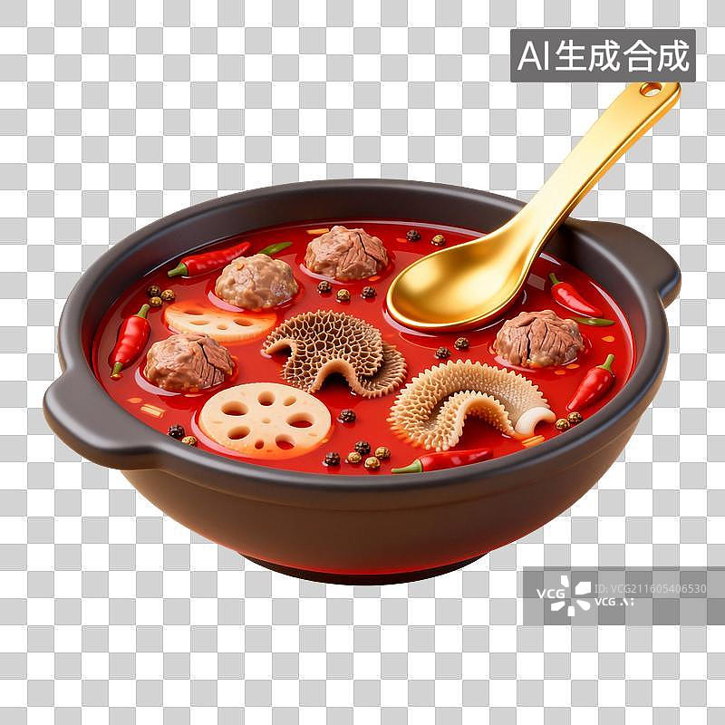 【AI数字艺术】麻辣火锅美食插画元素图片素材