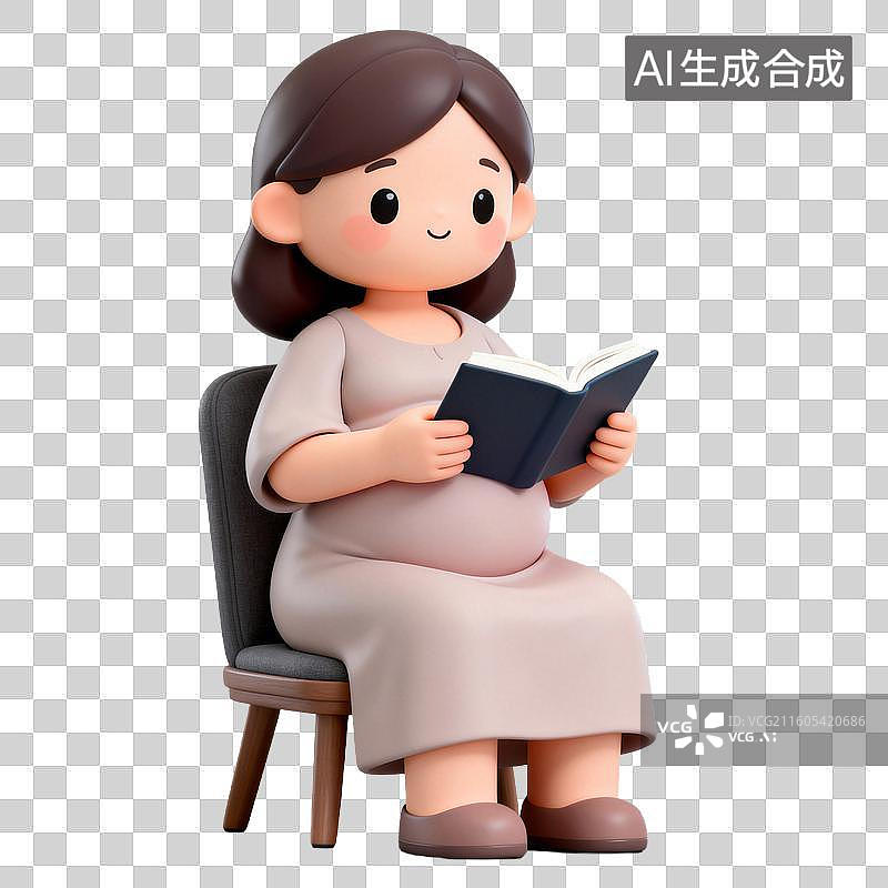 【AI数字艺术】3D拟物风格母婴亲子系列元素胎教听音乐看书图片素材