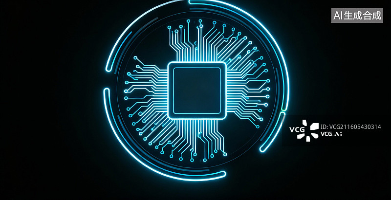 【AI数字艺术】发光电路芯片图案图片素材