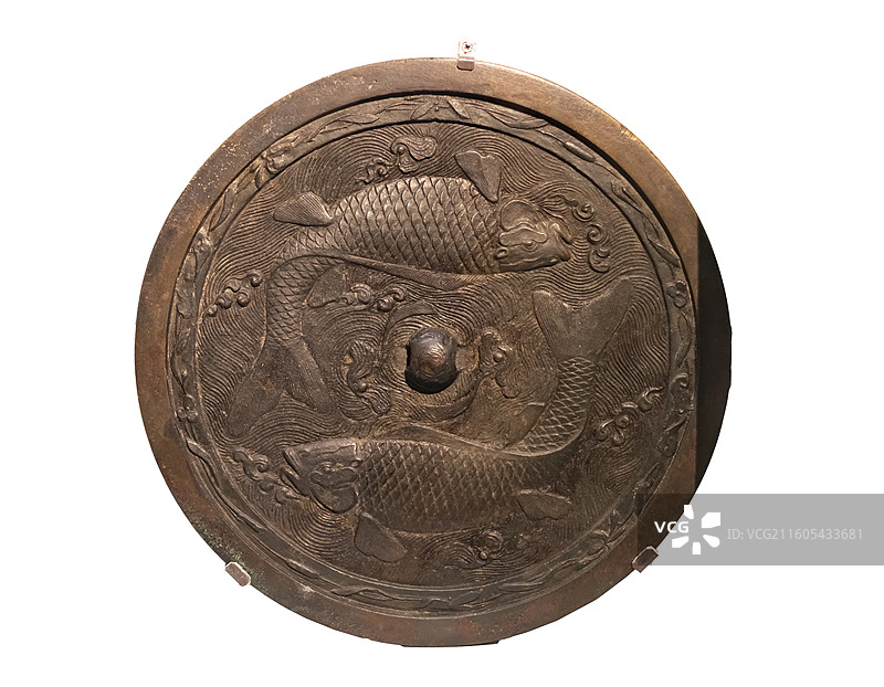 海水双鱼纹铜镜 金 黑龙江阿城出土 中国国家博物馆图片素材