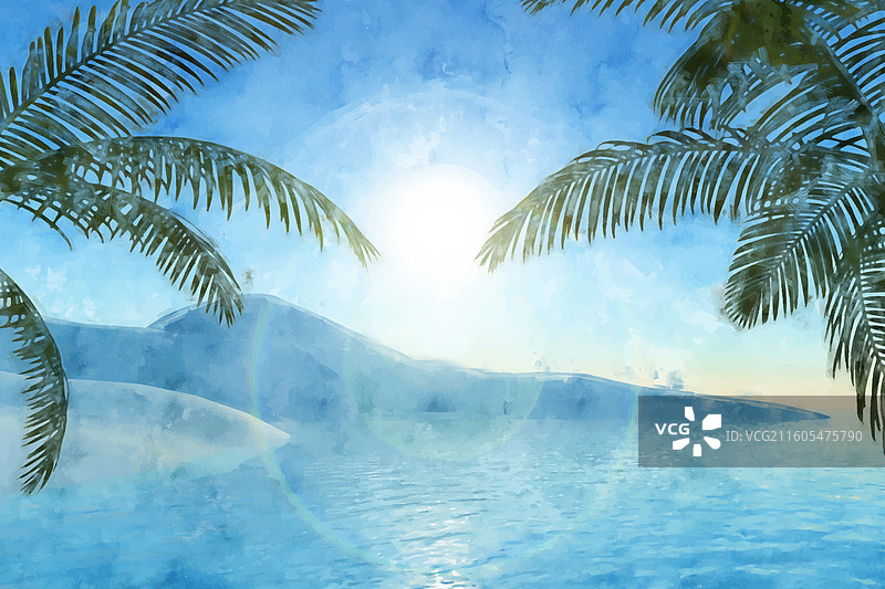 水彩夏日热带背景图片素材
