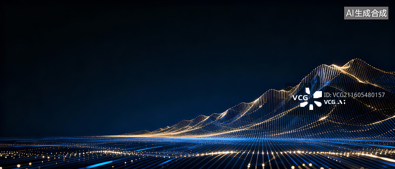 【AI数字艺术】光影波浪与数字山脉图片素材
