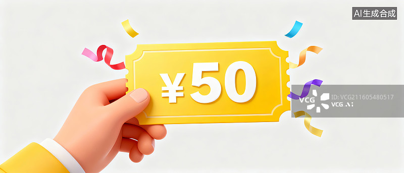 【AI数字艺术】手持五十元优惠券图片素材