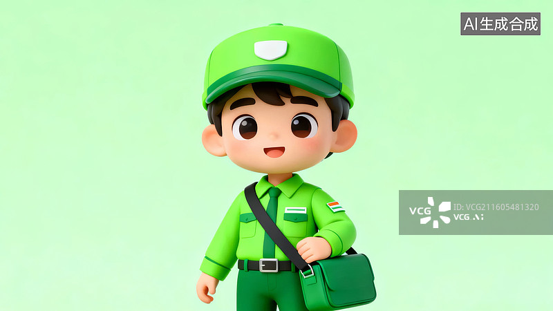 【AI数字艺术】穿绿色制服的卡通男孩图片素材