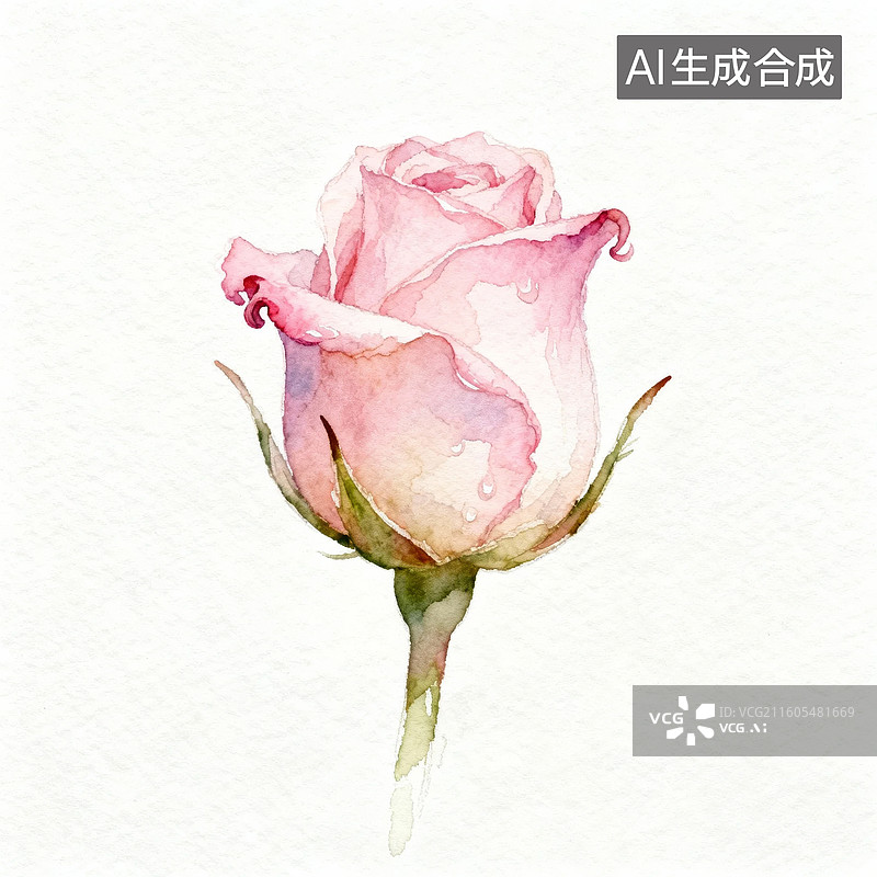 【AI数字艺术】粉色玫瑰水彩画图片素材
