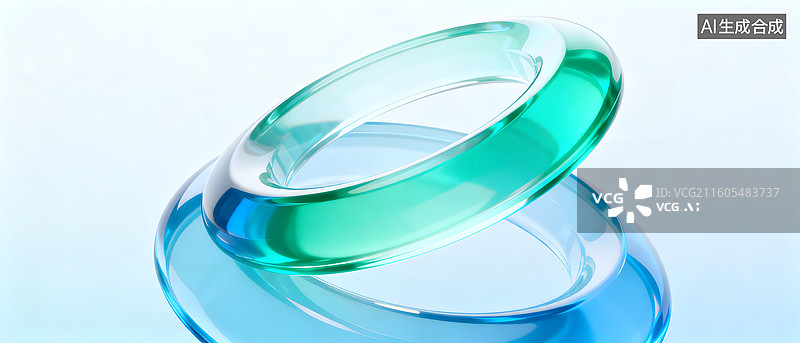 【AI数字艺术】透明环形物体叠放呈现蓝绿渐变图片素材