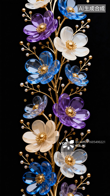 【AI数字艺术】琉璃花卉金属感装饰设计场景图片素材