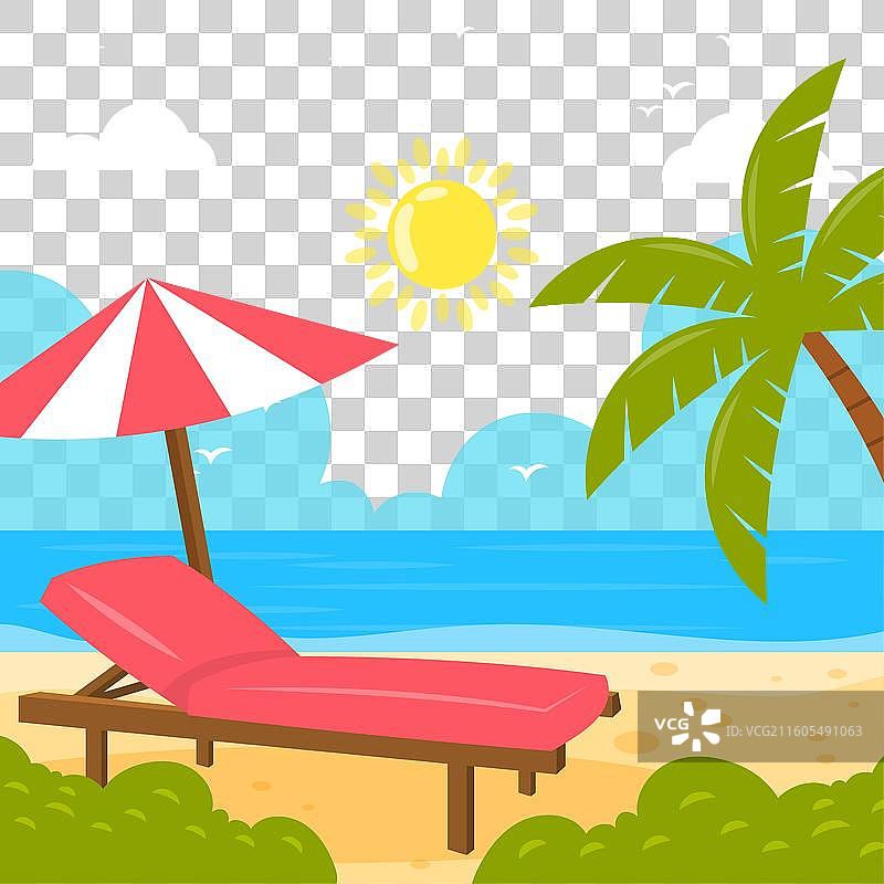 扁平化设计的日光浴床图片素材