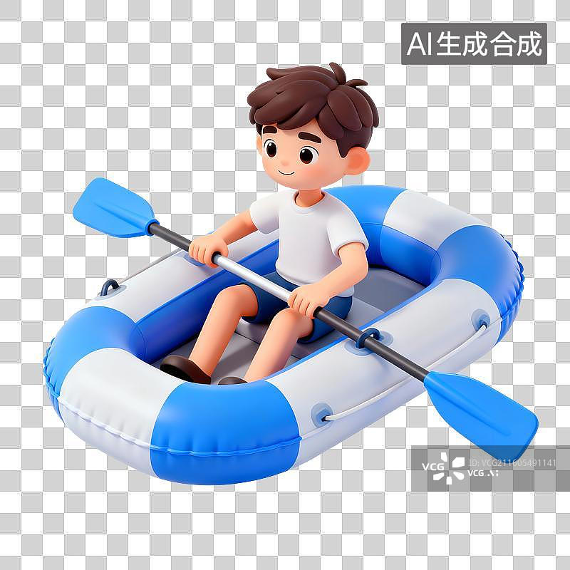 【AI数字艺术】划船的男孩插画图片素材