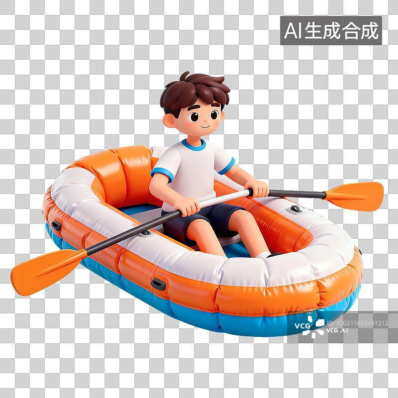 【AI数字艺术】划船的男孩插画图片素材